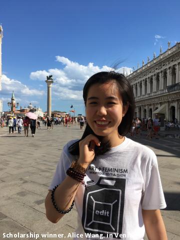 Scholarship winner, Alice Wang, in Venice